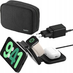 Adapter bezprzewodowego ładowania Belkin 3w1 Qi2 15W Czarny