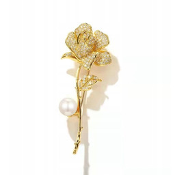 piękna BROSZKA ozdoba do ubrań RÓŻA z perłą