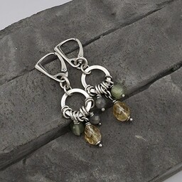 Pakamera Kolczyki cytryn, frenit, labradoryt