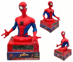 Lampka Nocna 3D Spiderman Budzik Zegar Czas Data