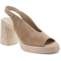 Karino Beżowe Sandały Stylowe Obuwie Damskie Na Obcasie