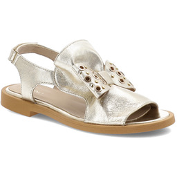 Karino Złote Sandały Modne Obuwie Damskie Z Kakardą