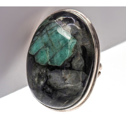 Szmaragd Duży Elegancki Pierścionek Srebro R10-26 Unikat