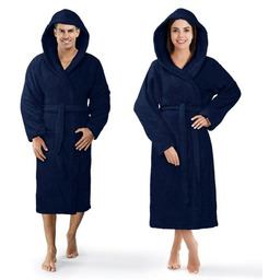 Szlafrok XS Bawełniany Frotte z kapturem Granatowy Robin