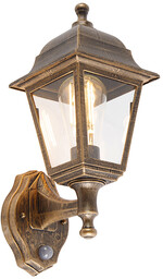 Antyczna lampa ścienna złota IP44 z czujnikiem ruchu