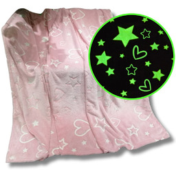 Koc świecący w ciemności FLUO 150x200 Serduszka