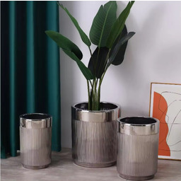 ZESTAW 3 DONIC srebrnych, ryflowane, mrozoodporna ceramika, wysoki