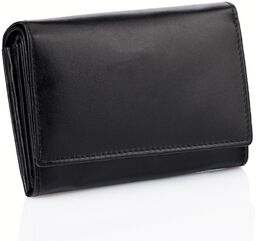 Mały skórzany damski portfel z ochroną RFID (Czarny)
