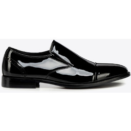 Męskie półbuty ze skóry naturalnej lakierowanej wsuwane czarne