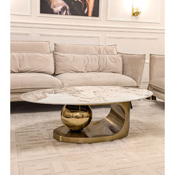 STOLIK KAWOWY Balance okrągły, złota podstawa z dekoracyjną