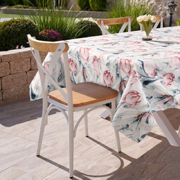 Obrus wodoodporny biało-niebieski na taras, balkon do altany