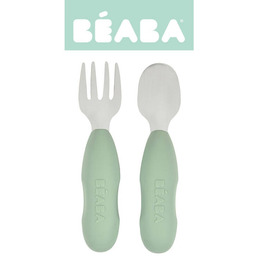 Zestaw pierwszych sztućców ze stali nierdzewnej Sage green