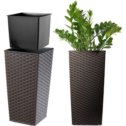 Donica z wkładem rattan Pesaro 19 cm, mokka
