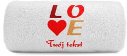 Mały ręcznik LOVE, serce Twój tekst 100x50