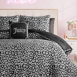 Juicy Couture Nowoczesny czarny lampart satynowy podwójny zestaw