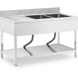 Zlew basen dwukomorowy z ociekaczem półką i rantem