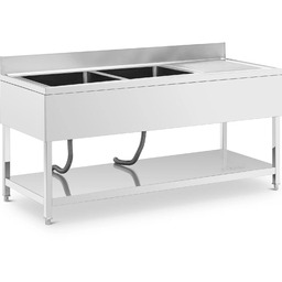 Zlew basen dwukomorowy z ociekaczem półką i rantem