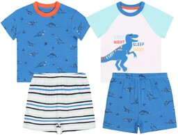 2x Niebiesko-biała piżama chłopięca w dinozaury, certyfikat OEKO-TEX
