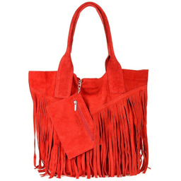 Shopperka boho skórzana VERA PELLE L83 czerwona