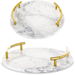 Taca dekoracyjna marmurowa ciężka złoto biała 5,5x25,5x25,5 170195