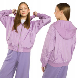 Kurtka dziewczęca 158 przejściowa Bomberka z kapturem fioletowa