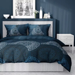 Pościel z satyny bawełnianej granatowa w geometryczne rozety