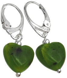 Nefryt Piękne Kolczyki Serce Srebro