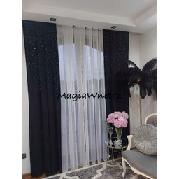 Zasłona welur cyrkonie 140x250 czarna Diament wzór górą