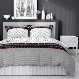 Pościel z satyny bawełnianej biało-czarna z motywem marynarskim