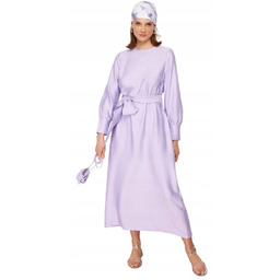 TRENDYOL FIOLETOWA SUKIENKA MIDI Z PASKIEM I BUFIASTYMI