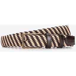 Dwukolorowy męski pasek z materiałowej plecionki beżowo -