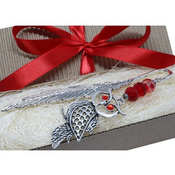 Zakładka do książki - sowa - kryształowo czerwona