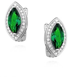 Eleganckie rodowane srebrne kolczyki łezki krople szmaragd cyrkonie