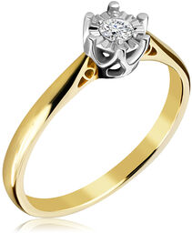 Pierścionek zaręczynowy dwukolorowy z brylantem 0.10 ct -