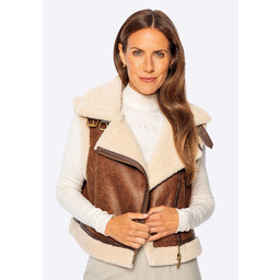 Kamizelka damska ze sztucznym kożuchem brązowa