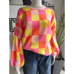 Sweter oversize w kratkę - żółty One size