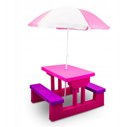 Stolik ogrodowy dla dzieci z parasolem różowy zestaw