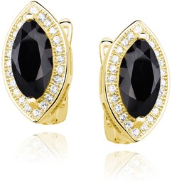 Eleganckie pozłacane srebrne kolczyki łezki krople czarne cyrkonie