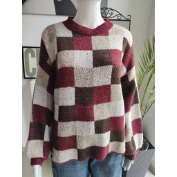 Sweter oversize w kratkę - brązowy One size