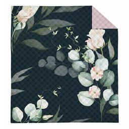 Detexpol Narzuta dekoracyjna 200x220 pudrowa różowa czarna kwiaty