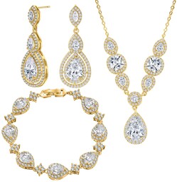 Komplet biżuterii ślubnej, złota z cyrkonią sześcienną, złota