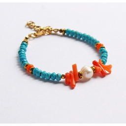 Pakamera Koral, perła, magnezyt - turkusowo-pomarańczowa BRANSOLETKA