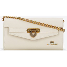 Kopertówka ze skóry naturalnej z łańcuszkiem kremowa