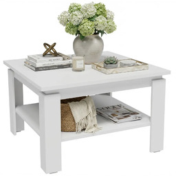 Edinos Biały kwadratowy stolik kawowy z półką H4-P29