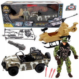 Zestaw Militarny Pojazd bojowy Buggy Helikopter Figurka +