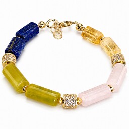 Wyjątkowa Bransoletka Lapis Lazuli Jadeit Kwarc Różowy Cytryn