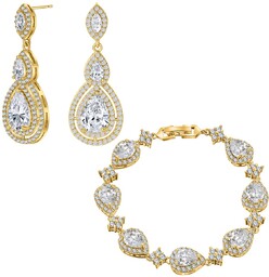 Komplet biżuterii ślubnej, złotej z cyrkonią sześcienną, biżuteria