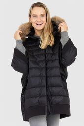 BLAUER Czarny damski płaszcz puchowy z futrem jenota,