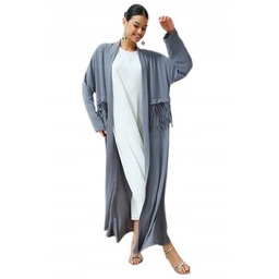 TRENDYOL SZARY DŁUGI KARDIGAN Z FRĘDZLAMI I DŁUGIM