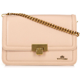 Skórzana torebka crossbody z łańcuszkiem beżowa